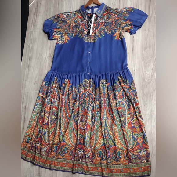 Dalia MC pee Colorful Paisley Print long Dress sizeL brand new w tags